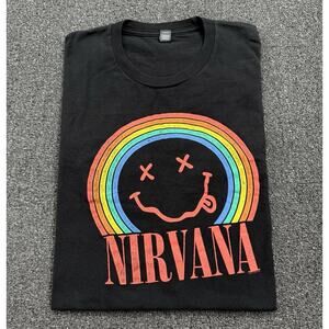 Nirvana Men's Black Rainbow Smiley Face T-Shirt Tee Tultex Size XL